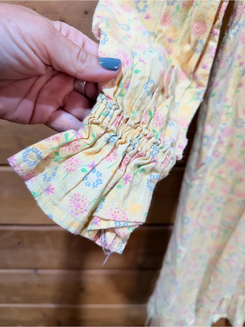 Handmade Girls Prairie Dress Approx Size 7/8 Yellow Floral Cottagecore Vintage